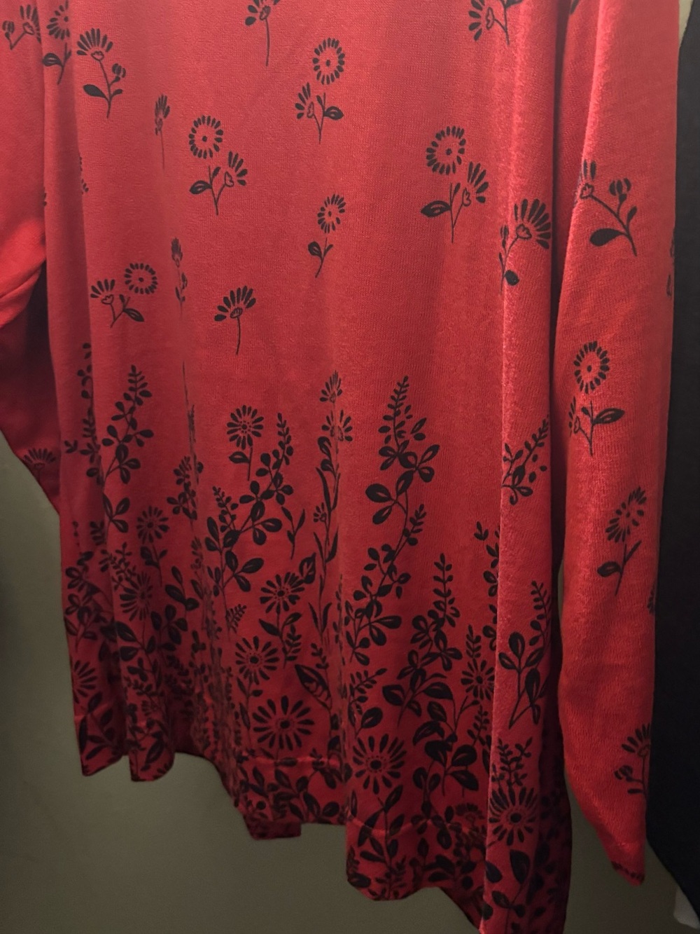 Cathy Daniels Red Top with Black Floral Accent